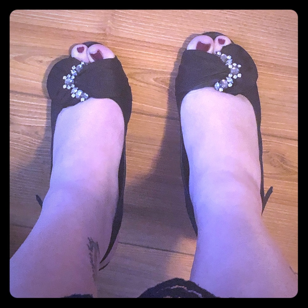 Black heels with jewel detail